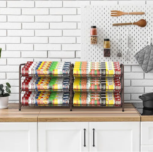 Miniatura 3 de MOOACE Organizador de latas, dispensador de almacenamiento de latas 2 en 1 con capacidad para hasta 72 latas, organizador de latas para armario