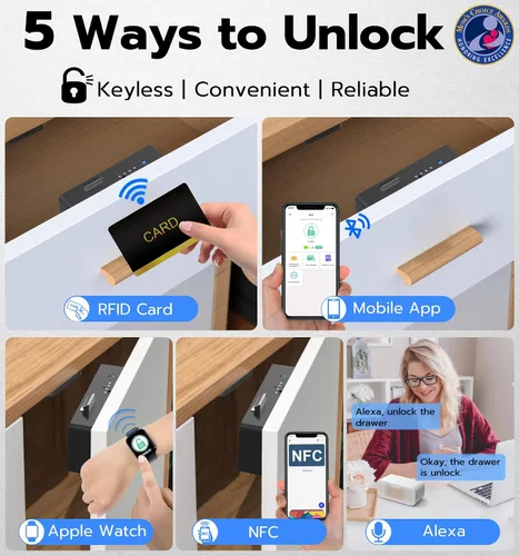 Miniatura 2 de eLinkSmart Cerradura inteligente para gabinete, cerraduras de cajón a prueba de bebés y niños, ocultas, sin perforación, adhesivas, magnéticas