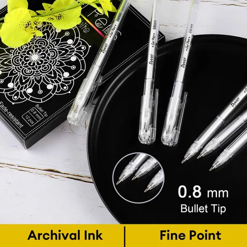 Miniatura 3 de Dyvicl Bolígrafos de gel blanco, punta fina de 0.031 in, bolígrafos de tinta de gel para dibujo de papel negro, bocetos, ilustración, colorear