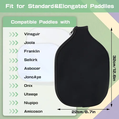 Miniatura 2 de 2 PCS Pickleball Paddle Covers, Durable Neoprene Universal 8.26 x 11.8Inch Zippered Racket Sleeve Storage Bag, Fits USAPA Standard Pickleball Negro