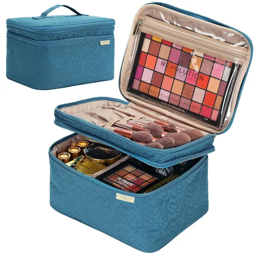 Miniatura 11 de NISHEL Bolsa de Maquillaje de Viaje Grande de Doble Capa para Mujeres, Estuche Cosmético, Organizador para Accesorios de Tamaño de Viaje, Botellas