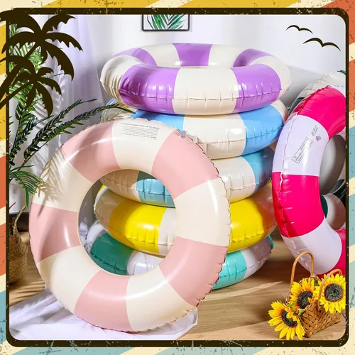 Miniatura 2 de Lenwen 9 tubos interiores clásicos a rayas para piscina, tubos de piscina con impresiones divertidas, tubo inflable para piscina, flotadores