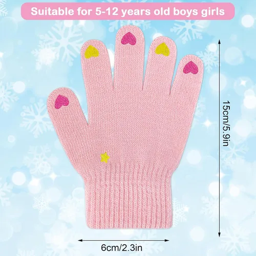 Miniatura 2 de Hicdaw 6 pares de guantes de invierno para niños, guantes de punto elásticos y cálidos para niños o niñas