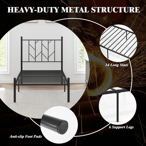Miniatura 8 de KOMFOTT Base de cama de plataforma de metal tamaño individual, marco de cama de metal resistente con soporte de listones resistentes, almacenamiento