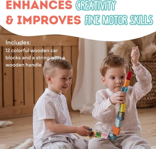 Miniatura 6 de CUBIKA Juguete de madera con cordones de autos voladores - Juguete Montessori con cordones para niños a partir de 3 años - Tarjetas de cordones