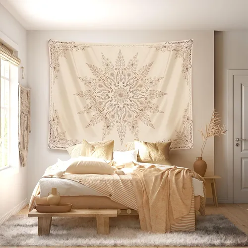 Miniatura 2 de Damanse Tapiz floral para colgar en la pared, bonito tapiz de pared bohemio para dormitorio, estético, decoración de sala de estar con mandala