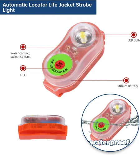 Miniatura 2 de Luz de chaleco salvavidas, luz estroboscópica con localizador automático, luces estroboscópicas de barco marino, equipo de supervivencia LED