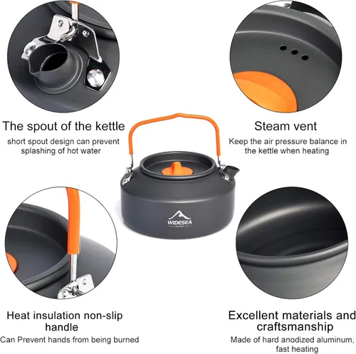 Miniatura 3 de widesea Tetera de aluminio ultraligera portátil de 1L para mochileros, senderismo, camping y picnic