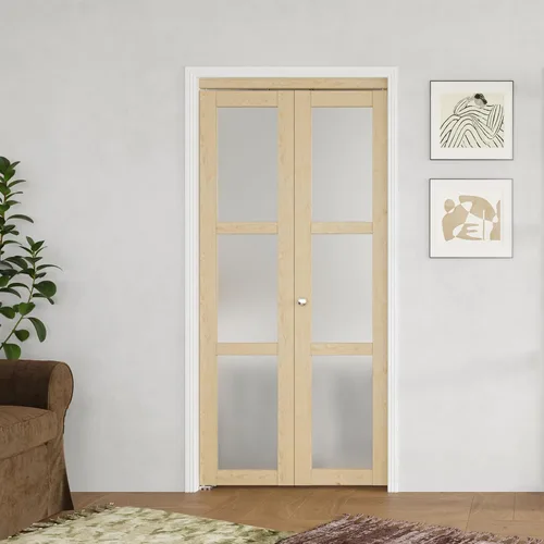 Miniatura 18 de BARNER HOME Puerta plegable, puerta de armario de cristal transparente de 3 lites, para apertura de 48 x 80 pulgadas, puertas plegables con kits