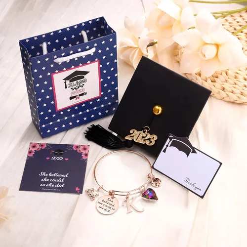 Miniatura 6 de Regalos de graduación para ella, 26 pulseras inspiradoras grabadas con inicial, cita que creyó que podía así que lo hizo, regalos de graduación