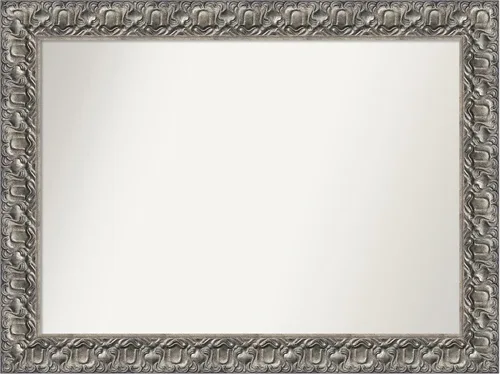 Miniatura 157 de Amanti Art Espejo de baño plateado para sobre fregadero, 26 x 26 pulgadas, espejo cuadrado de níquel pulido, marco de madera tradicional mediano, se