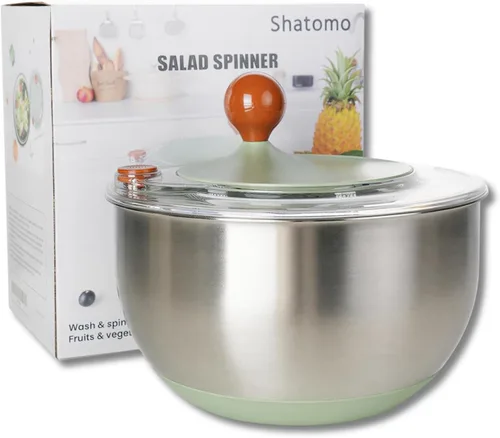 Centrífuga de ensalada de acero inoxidable, spinner de lechuga de 5.3 Qt con base antideslizante, botón de drenaje y parada, spinner para lavar y