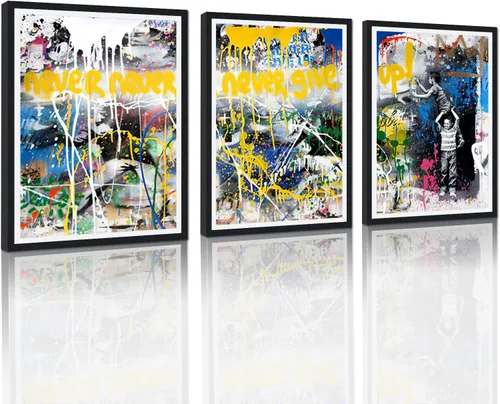 Miniatura 72 de 3 Piezas de Arte de Pared Banksy en Lienzo, Póster de Graffiti, Decoración de Pared con Citas Inspiradoras, Nunca Te Rindas, Obras de Arte para Sala