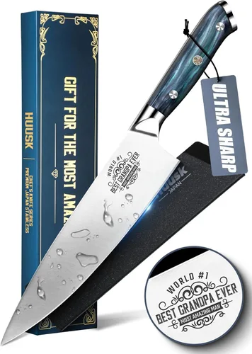 Miniatura 13 de Huusk Cuchillo de chef japonés para cocina, cuchillo de cocina de acero inoxidable de 8 pulgadas con revestimiento de titanio negro, cuchillos