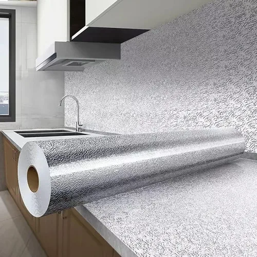 Miniatura 6 de Papel tapiz de aluminio impermeable y resistente al aceite para despegar y pegar, protector contra salpicaduras autoadhesivo dorado para encimeras
