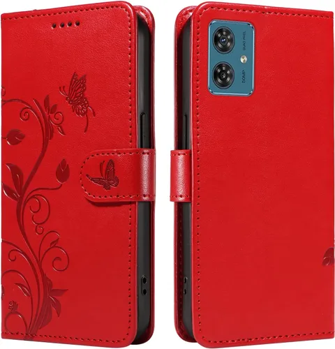 Miniatura 93 de Funda para Motorola Moto E22/E22i, piel sintética, con tarjetero y correa para la muñeca, a prueba de golpes, funda magnética para Motorola Moto Rojo