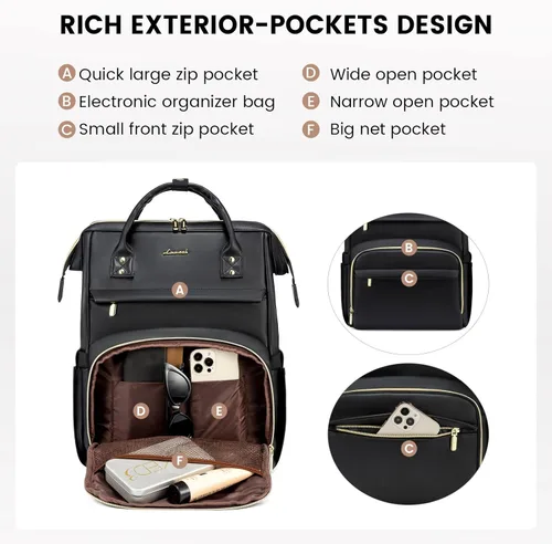Miniatura 3 de LOVEVOOK - Mochila para laptop para mujer, mochila de moda para mujer.., Negro, 15,6 pulg., Mochilas de viaje