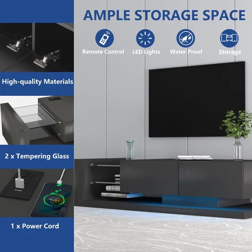 Miniatura 2 de Consola de TV con gabinetes de almacenamiento, color RGB completo, 31 modos de cambio, luces cambiantes, soporte de TV LED RGB, moderno centro