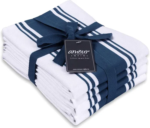 Miniatura 21 de AMOUR INFINI Toallas de cocina 100% algodón, paquete de 4, altamente absorbentes, de secado rápido, toallas de cocina a rayas de primera calidad