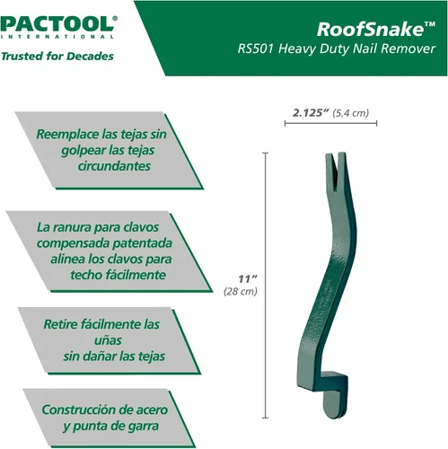 Miniatura 3 de PacTool International RS501 Roof Snake - Extractor de cuñas para tejas, instalador de tejas, color gris