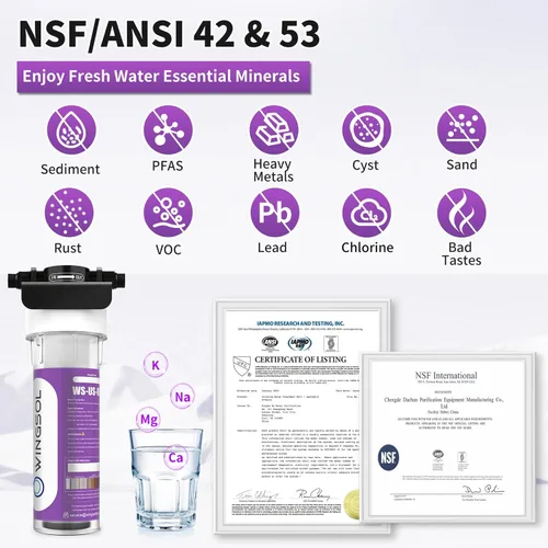Miniatura 4 de WINGSOL Filtro de agua para grifo de fregadero, reduce el cloro/PFAS/PFOA/PFOS/Olor/Sedimento, NSF/ANSI 42 y 53 Mejora el sabor, Indicación EZ