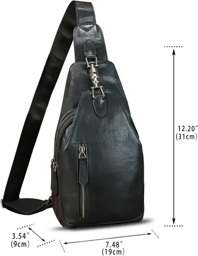 Miniatura 4 de LRTO Bolso bandolera de cuero genuino para hombres y mujeres, bolso cruzado de hombro de cuero real, bolsa de pecho, mochila