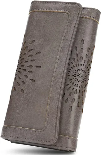 Miniatura 17 de Aphison - Cartera larga de cuero suave RFID para mujer, con caja de regalo