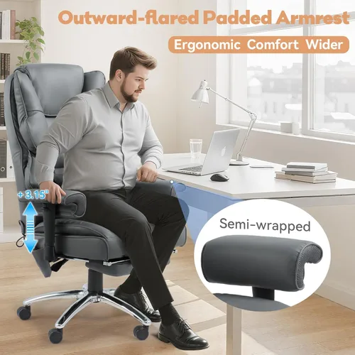 Miniatura 7 de Silla de oficina de masaje con reposapiés, silla de oficina ergonómica con calefacción ejecutiva con respaldo reclinable, brazos ajustables y Gris