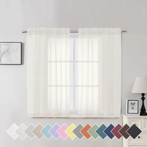 Miniatura 18 de Aiyufeng 2 paneles de cenefa transparente negra de 14 pulgadas de largo, cortinas cortas negras transparentes para dormitorio, cortinas de cocina