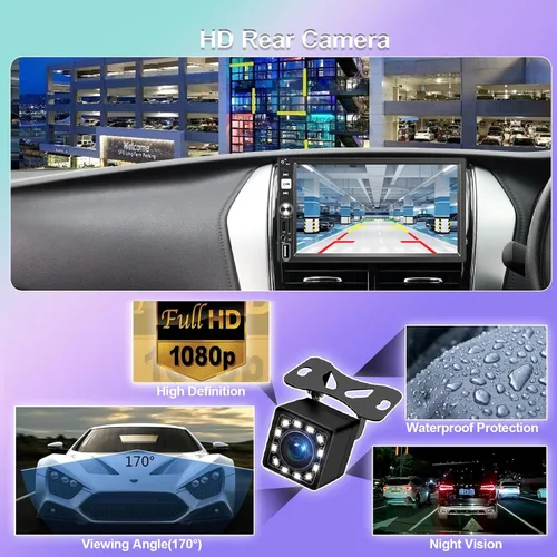 Miniatura 8 de Estéreo de Coche Inalámbrico Apple CarPlay de 7 Pulgadas Doble Din, Radio de Coche FM, Bluetooth 5.2, Pantalla Táctil IPS 1024 * 600, Cámara