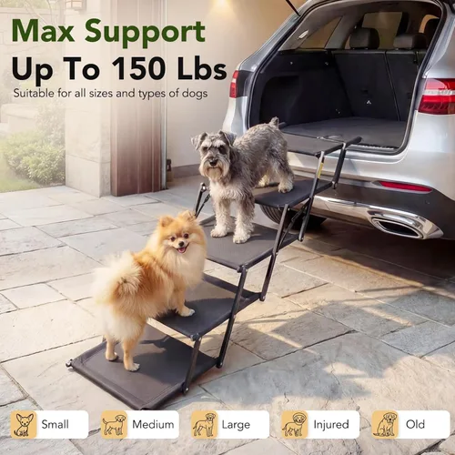 Miniatura 3 de Escaleras plegables para perros para automóvil, SUV y camión, rampa para mascotas de 5 escalones con superficie antideslizante, escalones portátiles