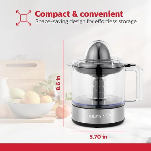 Miniatura 7 de Holstein Housewares Exprimidor eléctrico de cítricos de 27 onzas, negro/acero inoxidable, ideal para zumos de naranja, limón y pomelo recién