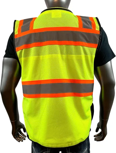 Miniatura 3 de (Chaleco C para hombre, serie negra, chaleco de seguridad con cremallera y bolsillos utilitarios, chaleco de agrimensura serie negra de primera