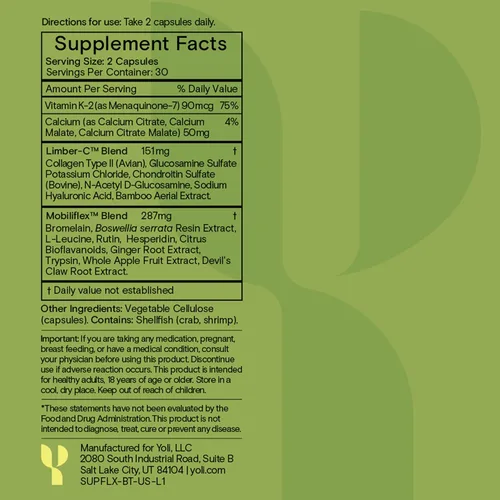 Miniatura 4 de Yoli Flex Joint Support, glucosamina, condroitina y vitamina K2, 60 unidades Supports joint flexibility and comfort with glucosamine, chondroitin