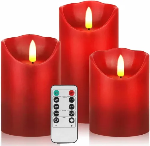 Miniatura 8 de Juego de 3 velas sin llama de corteza de abedul, velas parpadeantes de 4" 5" 6" operadas por baterías con control remoto, vela eléctrica con Abedul