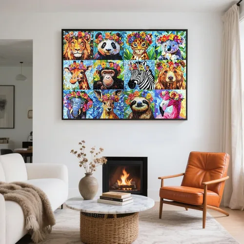 Miniatura 7 de Rompecabezas de 1000 piezas para adultos, rompecabezas de mosaico colorido de vida silvestre, diseño de animales de la selva con flores, perfecto