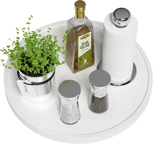 Miniatura 10 de Tocadiscos Lazy Susan para mesa, organizador giratorio antideslizante de 12 pulgadas de bambú para sal, pimienta, especias y aceite de oliva al lado