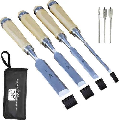 Miniatura 2 de Juego de 4 cinceles de madera para carpintería, acero al cromo-vanadio con asas de carpinteria, carpintería, tallado, artesano, 1/4 pulgadas, 1/2