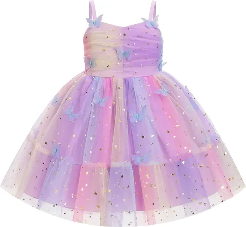 Miniatura 10 de IMEKIS Vestido de princesa de cumpleaños para niña pequeña, confeti brillante, bohemio, arcoíris, cake smash, sesión de fotos, conjunto para 1-6T