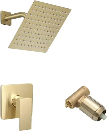 Juego de llave de regadera dorada cepillada, sistema de regadera de lluvia para baño con cabezal de regadera de lluvia de acero inoxidable, kit de
