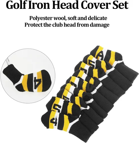 Miniatura 3 de Fundas de hierro de punto, fundas protectoras para golfs, juego con números para madera, ajuste conductores, calles, híbridos (negro) ocio y deportes