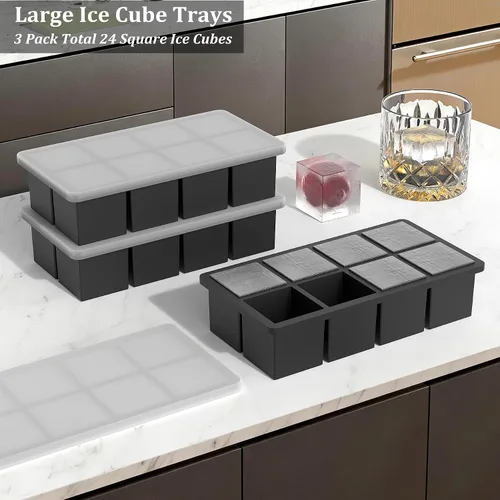 Miniatura 2 de Bangp Bandejas de silicona para cubitos de hielo con marco reforzado de metal (paquete de 3), bandeja grande para cubitos de hielo con tapa, molde
