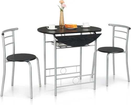 Miniatura 17 de VINGLI Juego de comedor de 3 piezas, juego de mesa de cocina pequeña para 2, juego de mesa de desayuno, mesa de madera de cocina con 2 sillas