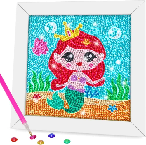 Miniatura 7 de QEUOYSS Kit de arte de diamantes para niños con marco de madera, arte y manualidades para niños de 6 a 8 a 10 a 12 años, arte de diamantes fácil
