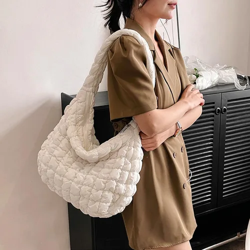 Miniatura 8 de Bolsa acolchada para mujer, bolsa de hombro acolchada, bolso grande tipo hobo ligero, de nailon acolchado