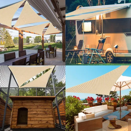 Miniatura 6 de Toldo triangular de 5 x 5 x 5 pies con borde recto, color beige, toldo triangular para exteriores, cubierta de pérgola con bloqueo UV, personalizable