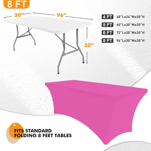 Miniatura 2 de SEPARO Paquete de 2, Cubierta de Mesa de Spandex Fucsia de 8 Pies, Mantel Rectangular Ajustado Estirable de 6 pies, Sin Arrugas para Fiestas, Ferias
