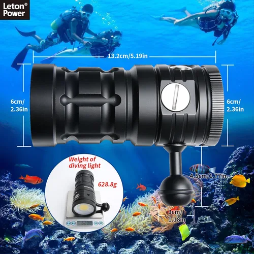 Miniatura 6 de Luz de buceo, LetonPower TS S 10000Lumens 3,280.8 ft luz de video subacuática, linterna de buceo, linterna impermeable con carga tipo C para Turbo S