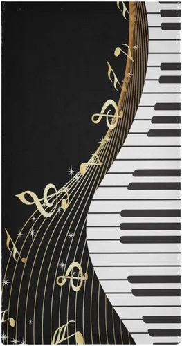 Miniatura 6 de Juego de 2 toallas de mano con notas musicales doradas para baño, piano blanco y negro, toallas de cocina decorativas absorbentes de microfibra