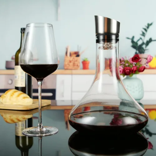 Miniatura 5 de LEMONSODA Decantador de vino de vidrio completo con aireador, filtro y kit de limpieza, cristalería transparente, sin plomo, gran regalo